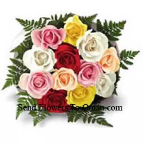 Um Buquê de 12 Rosas Coloridas Mistas