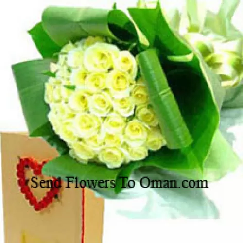 Ramalhete de 50 rosas amarelas com um cartão de saudação grátis