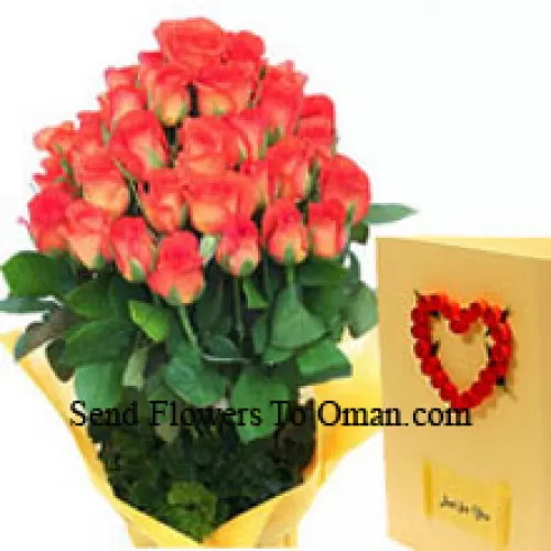 Букет из 30 оранжевых роз с бесплатной открыткой с поздравлением