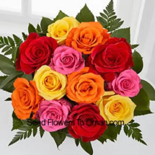 مجموعة من 12 وردة ملونة مختلطة